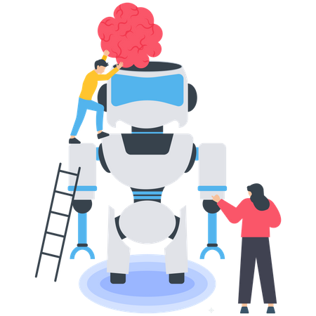 Team working on ai robot Illustration