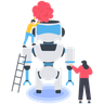 illustration team working on ai robot