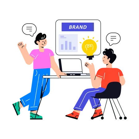 Team working on brand building  Illustration