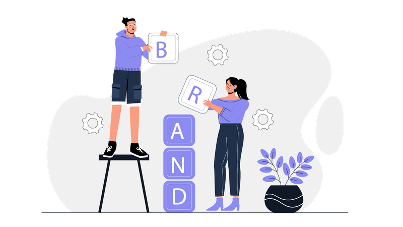 Team working on brand building  Illustration