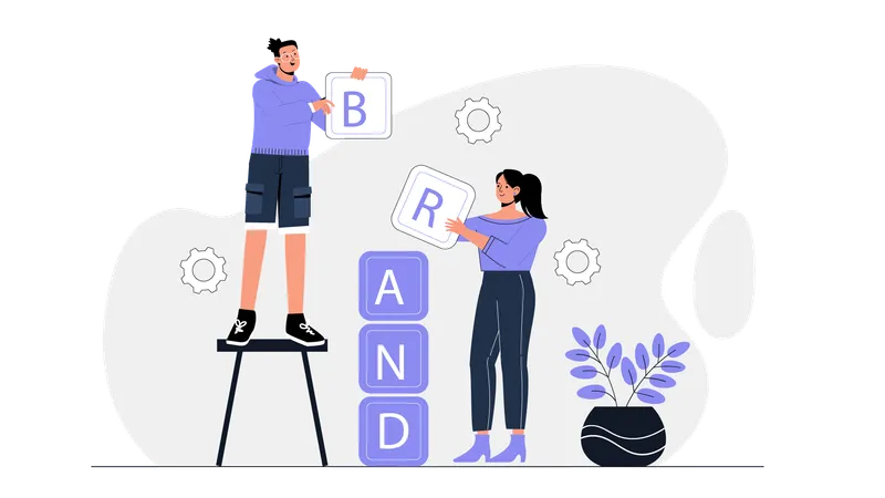 Team working on brand building  Illustration