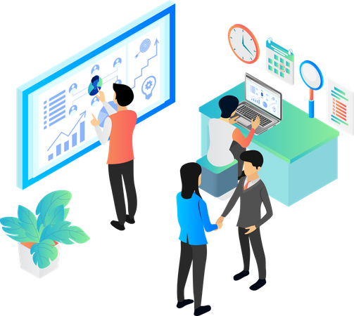 Team working on business analysis  Illustration