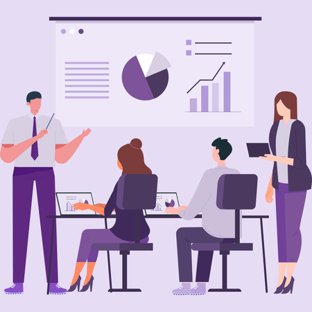 Team working on Business Analysis  イラスト