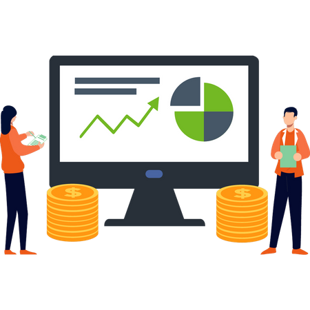 Team working on business chart  Illustration