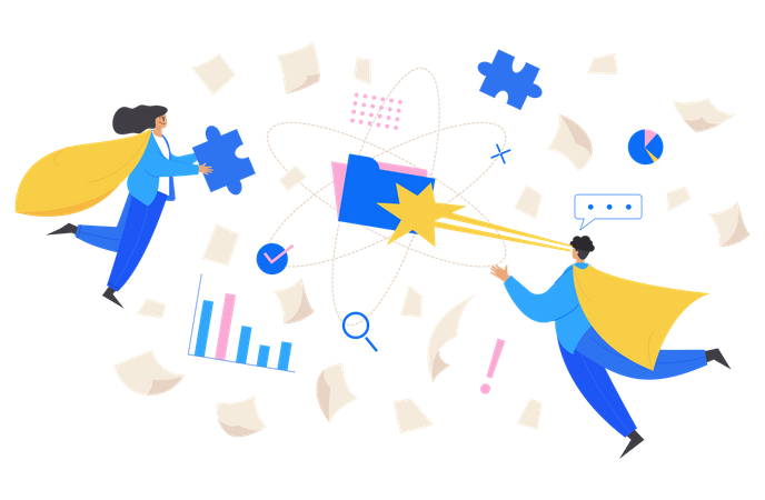 Team working on business data  Illustration