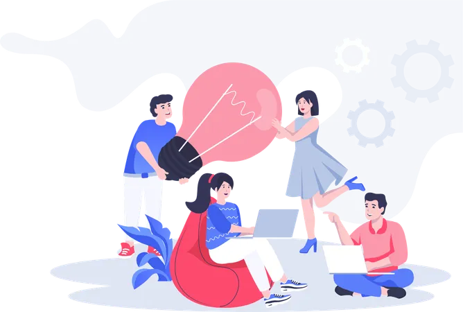 Team working on business idea  Illustration