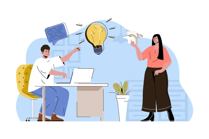 Team working on business idea Illustration