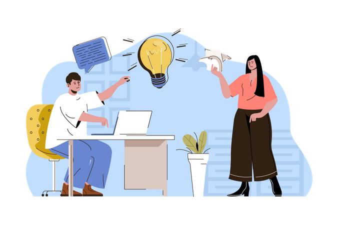 Team working on business idea  Illustration