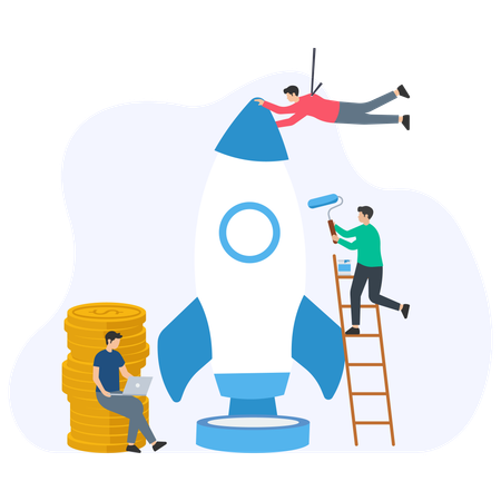 Team working on business startup  Illustration