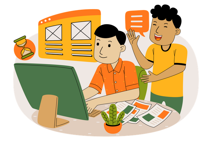 Team working on email marketing  Illustration
