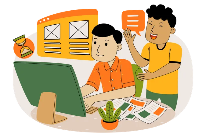 Team working on email marketing  Illustration