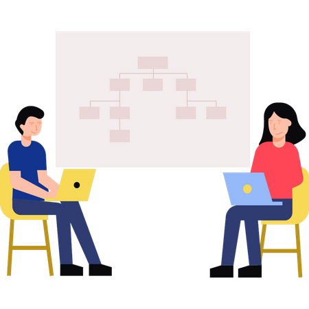 Team working on flowchart  イラスト