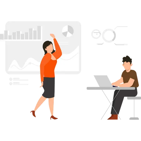 Boy And Girl Working On Business Graph Illustration