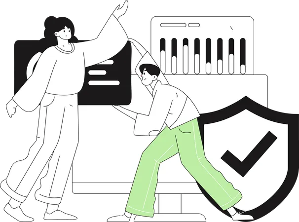 Team working on security analysis  Illustration