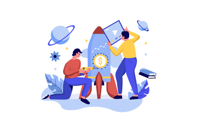 Team working on startup  Illustration