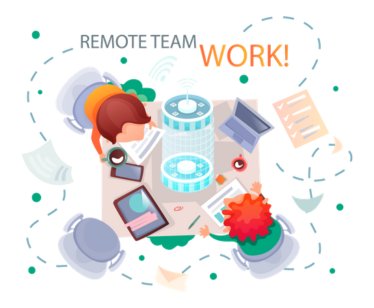 Team working online via video conference Illustration