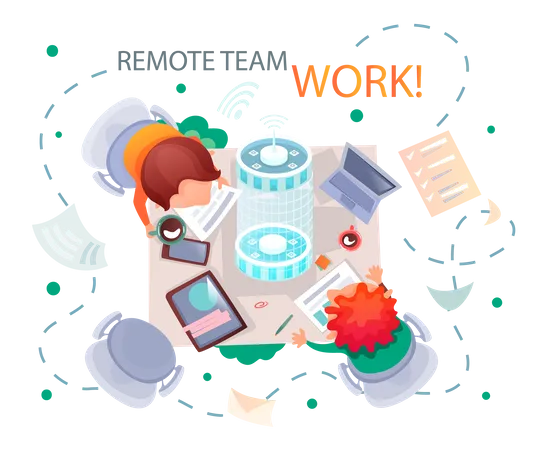 Team working online via video conference Illustration