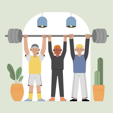 Team working out together  Illustration