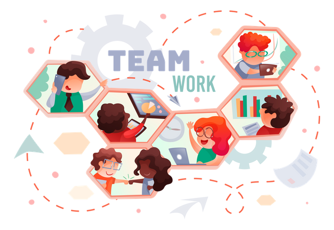 Team working remotely together  Illustration