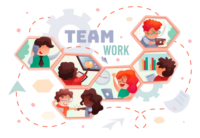 Team working remotely together  Illustration