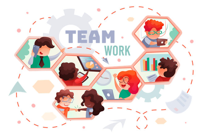 Team working remotely together  Illustration