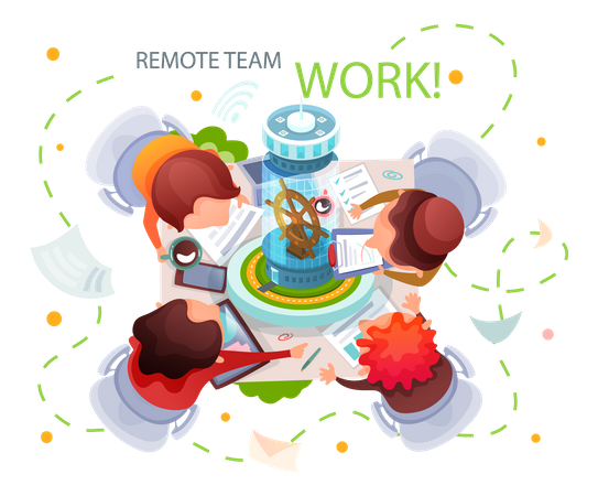 Team working remotely via internet  일러스트레이션