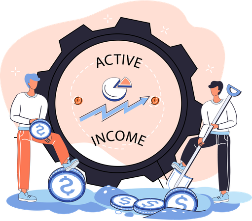 Team working to earn money show active income  Illustration