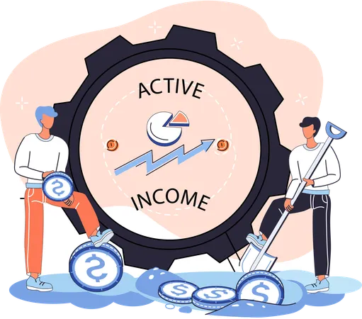 Team working to earn money show active income  Illustration