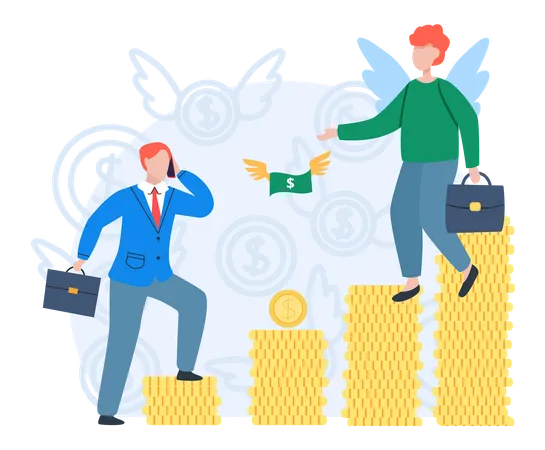 Team working to growth money finance with gold coin dollar stack Illustration