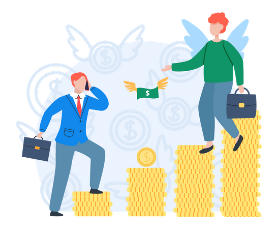 Team working to growth money finance with gold coin dollar stack  Illustration