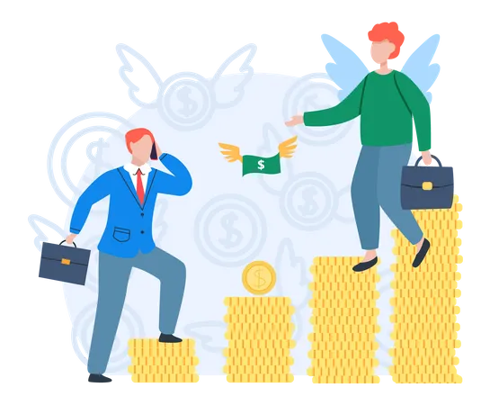 Team working to growth money finance with gold coin dollar stack  Illustration