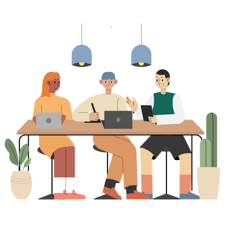 Team working together at coworking space  Illustration
