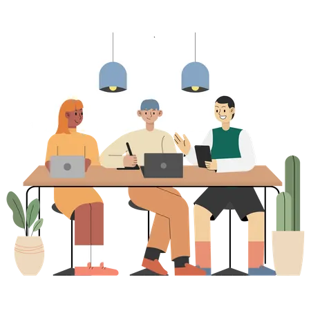 Team working together at coworking space Illustration
