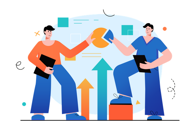 Team working together for business analysis  Illustration