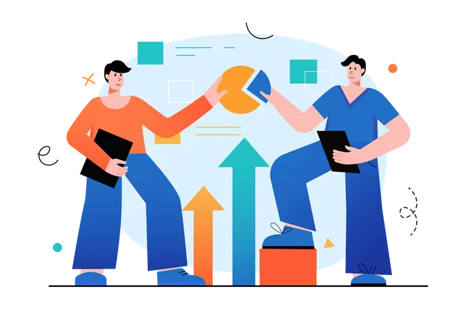 Team working together for business analysis  Illustration
