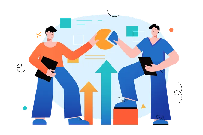 Team working together for business analysis  Illustration