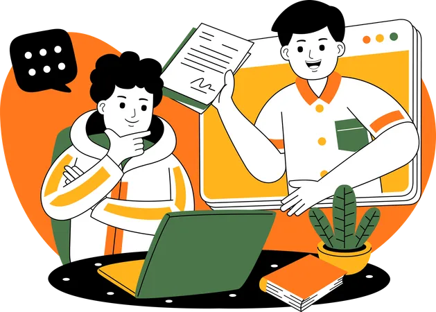 Team working together online  Illustration