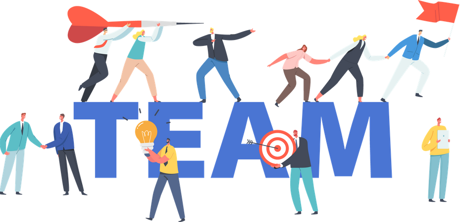 Team working together to achieve goal  イラスト