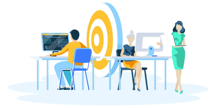 Team working towards business target  Illustration