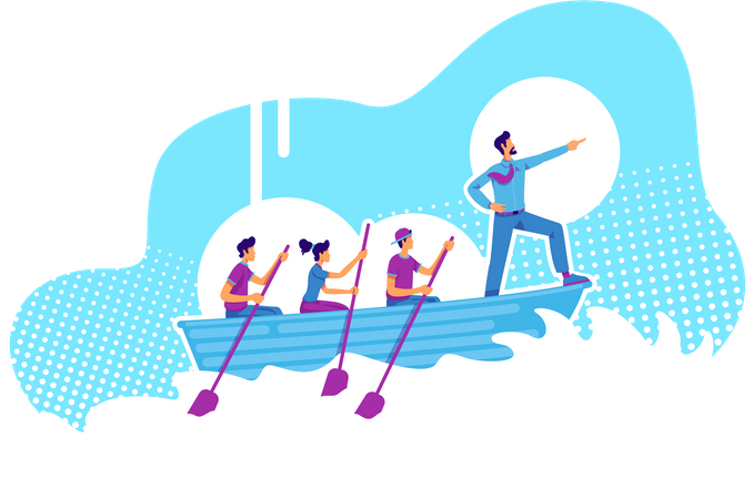 Team working under leader guidance  Illustration