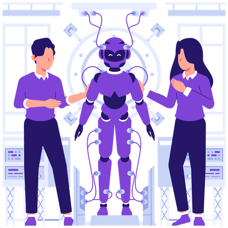 ロボットと働くチーム  イラスト