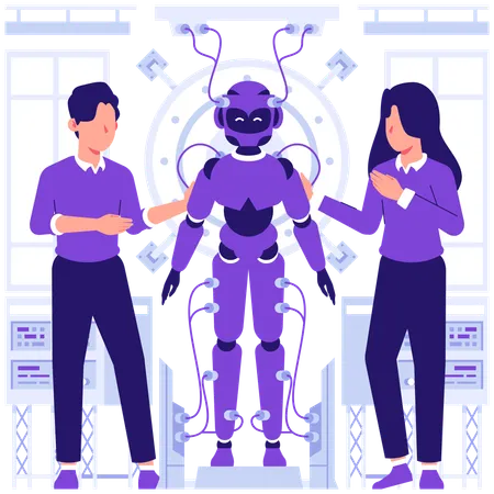 ロボットと働くチーム  イラスト
