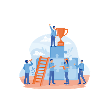 Team works for their business achievements  Illustration