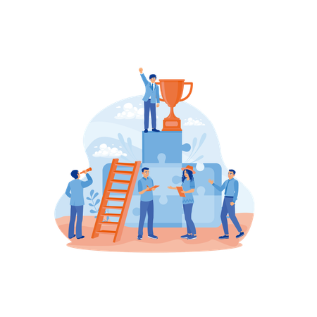 Team works for their business achievements  Illustration