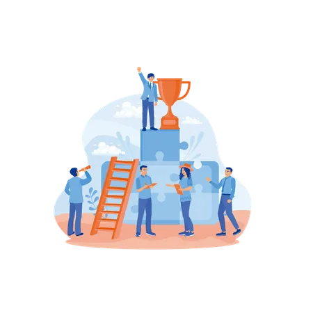 Team works for their business achievements  Illustration