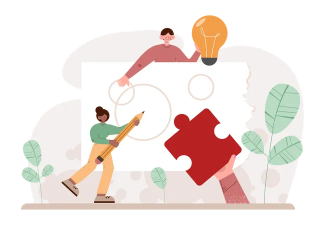 Team works on business puzzles  Illustration