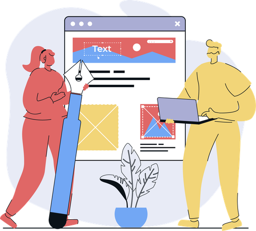 Team works on software designing  Illustration