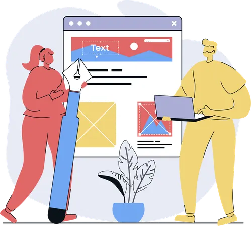 Team works on software designing  Illustration