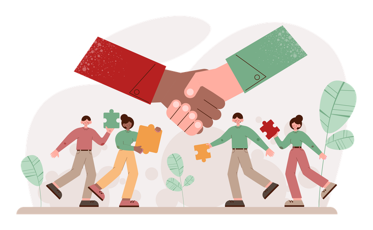 Team works together for business goals  Illustration