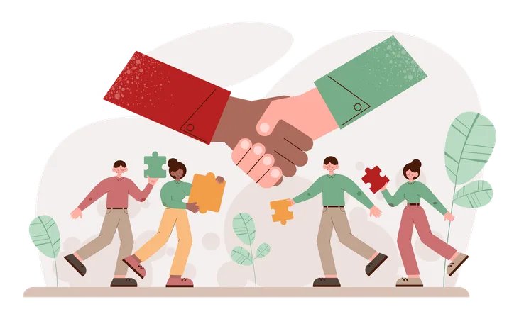 Team works together for business goals  Illustration